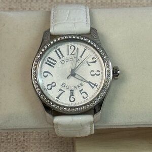 Dooney & Bourke Silvertone Crystal Watch with White Croc Leather Band